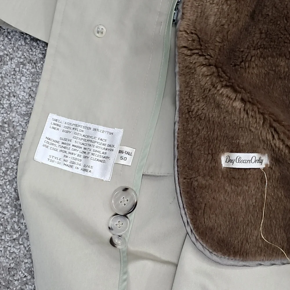 Raintamer Mens Vintage Tan Trench Coat Zip Out Faux Fur Liner Big Tall 50 T08-01
